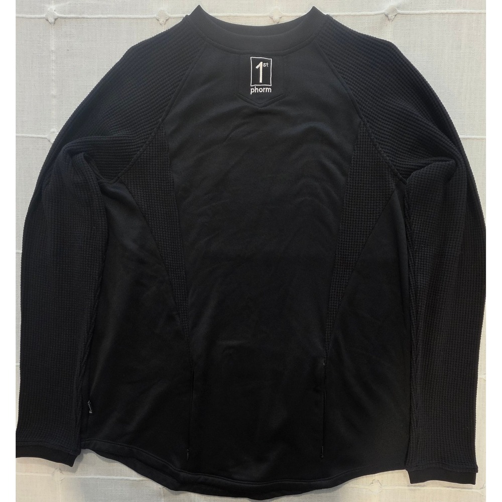 1st Phorm Mens Black Performance Long Sleeve Waffle Knit Mixed Media Top Small